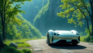 カーリースを通じて新車に乗って楽しむカップルの笑顔のシーン。