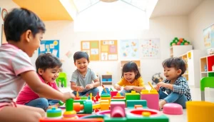 Engaging scene of children at https://juniorsjunction.com exploring their creativity in a vibrant daycare.