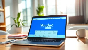 Leverage Youdao for seamless language translation in a modern workspace with technology and growth elements.