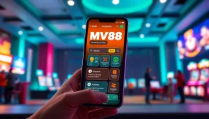 MV88 app interface displayed on smartphone, showcasing user-friendly features for safe gambling.