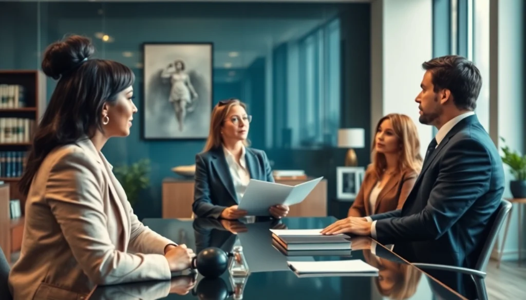 Consult clients with legal advice at https://www.agslawfirm.com in a modern office.