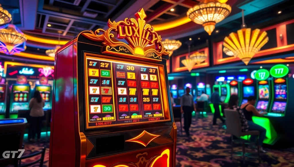 Menangkan di mesin luxury777 slot dengan suasana kasino yang ramai dan penuh energi.