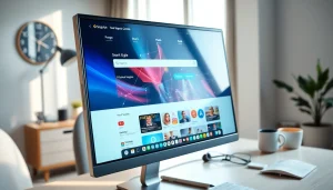 Explore the features of Sogou浏览器 on a stylish computer in a modern workspace.