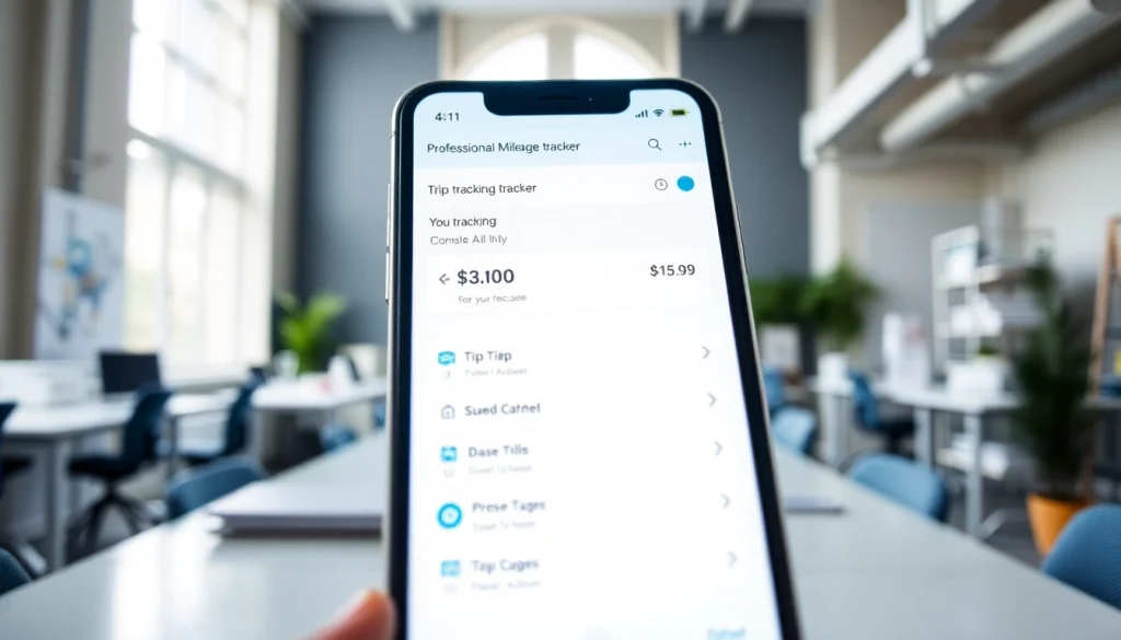 Volg je ritten met www.tripbook.io op een smartphone in een moderne kantooromgeving.