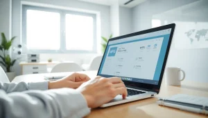 Using WPS办公软件 on a laptop in a bright, professional workspace with office supplies.