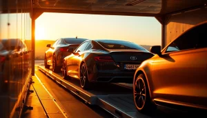 Efficient luxury auto transport by https://luxuryautocarriers.com showcasing premium vehicles on carriers.