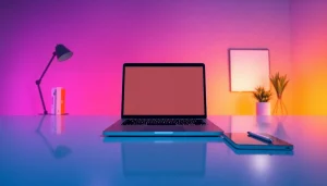 Desenvolvimento de Sites com design moderno e responsivo em um ambiente de trabalho criativo.