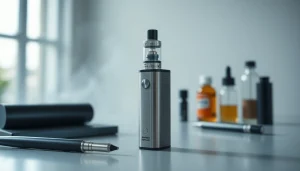 E Zigarette vaporizer setup with elegant design und stilvollem Zubehör auf einem Tisch.