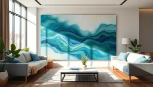 Enhance your space with stunning canvas wall art that blends serene colors in a modern setting.