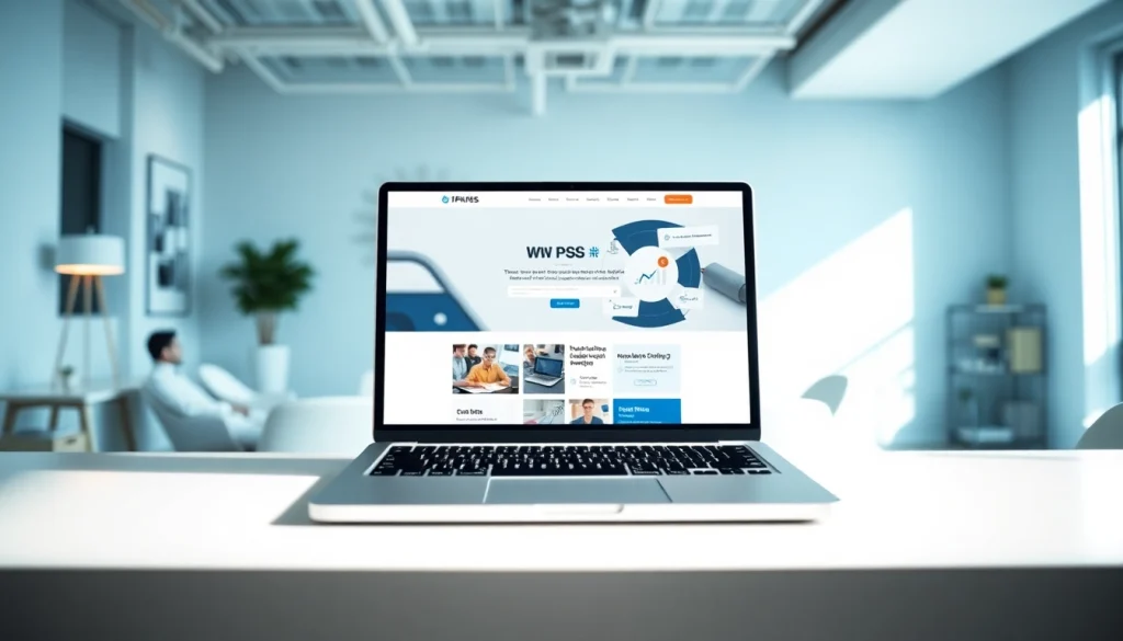 Engage with the WPS官网 interface on a professional laptop in a modern office.