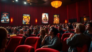 Experience the excitement at https://bandarlayarkaca21.com in a bustling movie theater setting.