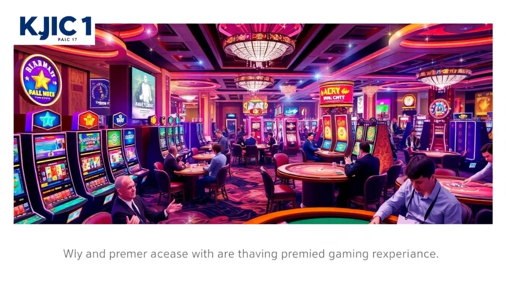 KJC AC 1 casino setting with poker tables, roulette wheels, and slot machines.