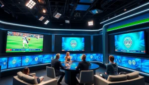 스포츠중계 위한 현대적인 방송 스튜디오 설정