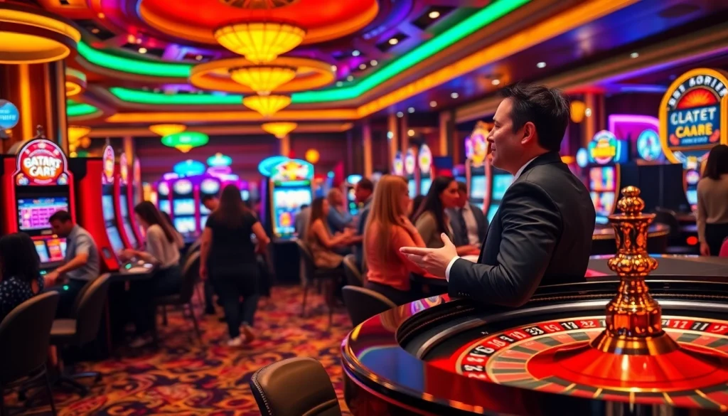 Menangkan di casino online terbesar dengan permainan menarik dan dealer ramah di latar belakang.