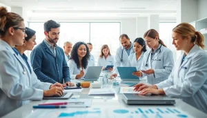 Visualizing the collaborative environment of the ADAPTABLE Aspirin Study with healthcare researchers analyzing data.