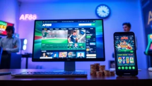 AF88 online betting platform showcasing a dynamic website interface with vibrant colors and gaming options.