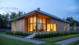 Paneļu un moduļu māju būvniecība mūsdienīgās celtniecības vietās ar uzsvaru uz kvalitāti un dizainu.