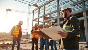 New Jersey Commercial General Contractor overseeing a busy construction site with diverse teams collaborating.