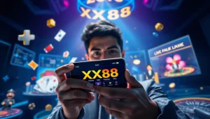 Experience the excitement of XX88 online betting platform with engaging visuals of casino games and user interaction.