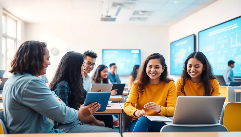 Showcasing dynamic Education engagement among diverse students in a modern classroom.