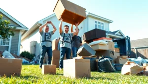 Remove junk efficiently with https://myeasyjunkremoval.com team in action at a tidy yard.