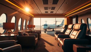 Experience luxurious travel with https://flymarquis.com showcasing private jet service in a plush airport lounge.