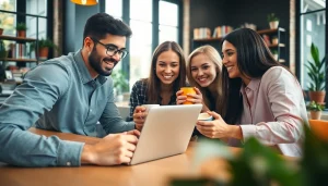 Collaborators engaged in strategies to earn money on short links in a vibrant workspace.