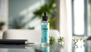 Vape-Gerät und Oxva Liquid in einem modernen, eleganten Setting präsentieren