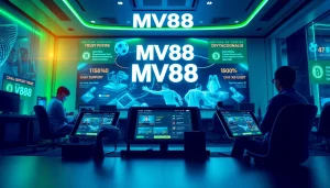 Engaging scene of MV88 online betting platform with cryptocurrency and support chat elements.