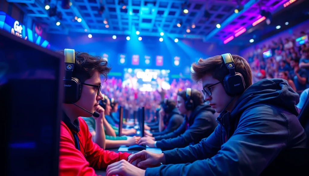 Engaging esports arena environment showcasing players immersed in gaming, enriched by the vibrancy of https://gamelevate.com.