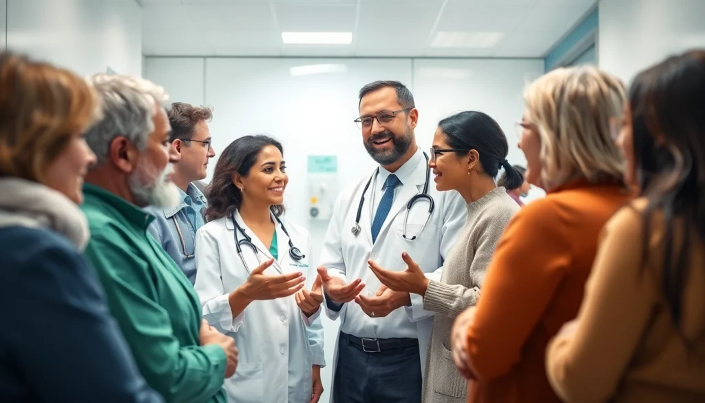 Engaging discussion on Health among diverse individuals in a professional clinic setting.