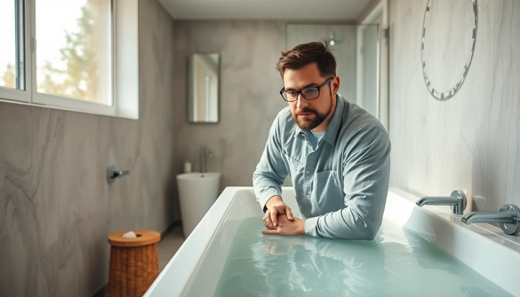 Professionele loodgieter Amsterdam repareert sanitair in een moderne badkamer.