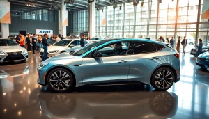 Attendees admire innovative designs at an Auto Cars Show highlighting new vehicles.