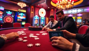 Experience the excitement of DA88 with a luxurious poker table and glowing slot machines.