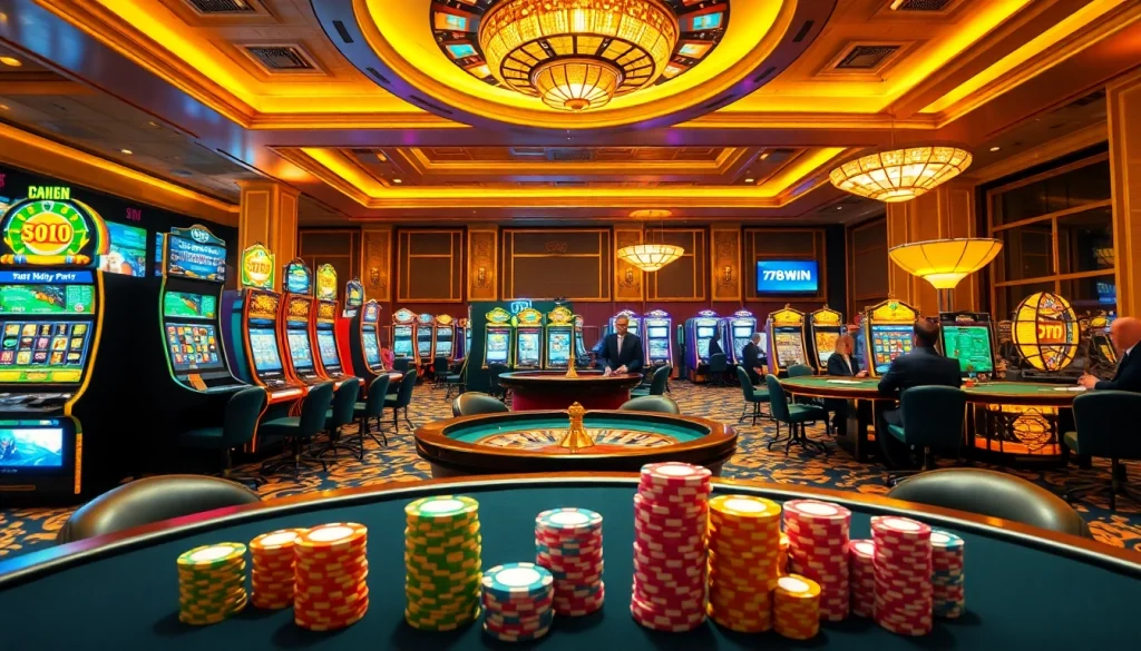 78WIN highlights the excitement of casino gaming with vibrant tables, slot machines, and engaging players.