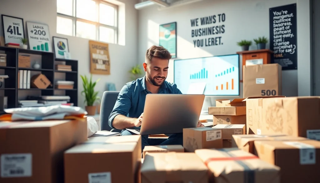 Optimized dropshipping workspace on deviens-dropshipper.fr setting with products and analysis tools.