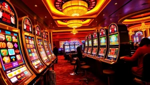 Excited players enjoying diverse online 슬롯 games in a luxurious casino setting.