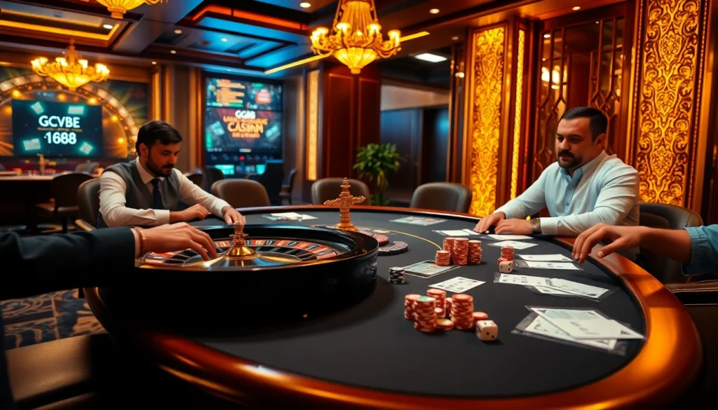 Experience high-stakes gaming with GG88 poker chips and euphoria in a luxurious casino setting.
