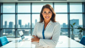 Promote real estate expertise with a confident agent in a modern office setting.