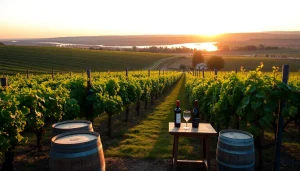 Experience stunning vineyard views in Carksburg CA, showcasing lush grapes and serene river.