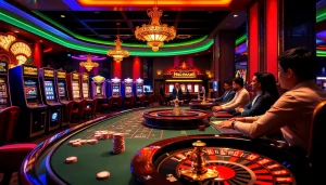 Dewanaga89 gaming scene with vibrant casino elements like poker chips and slot machines.