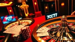 Exciting blackjack action at 7C77 one casino, showcasing luxurious gaming atmosphere.