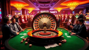 AF88-themed roulette wheel drawing in excited players at a luxurious casino table.