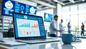 Präsentation von Bewertungen zu Online-Apotheken auf https://www.apotheken-erfahrung.com in einem modernen Büro.