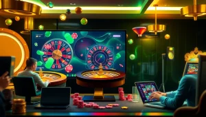 Experience excitement as players engage with 888now đăng nhập on premium gaming devices featuring vibrant casino graphics.