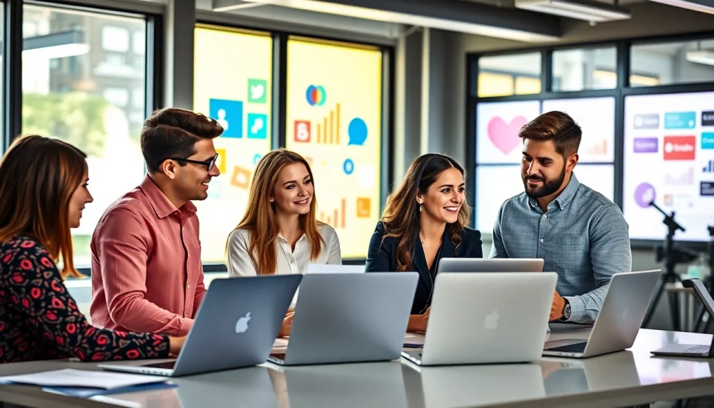 Social media marketing edmonton team collaborating in a modern office.