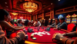 Engaging players at a lavish casino table, showcasing the excitement of gambling at https://jun88buzz.info/.