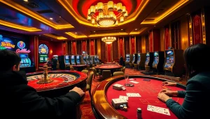 Players enjoying games at a luxurious casino, inspired by Trang chủ OK8386 experience.