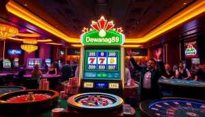 Experience the excitement of dewanaga89 slot with vibrant casino elements and celebrating players.