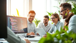 Hire Asp.net developers and witness dynamic teamwork in a modern office setting.